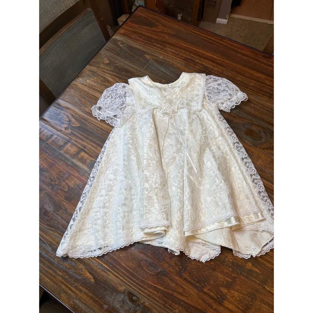 Jo‎ Lene Vintage Girls Ivory Floral Lace Dress Butterfly Accent 4T  USA